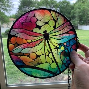 Vibrant Dragonfly Glass Sun Catcher